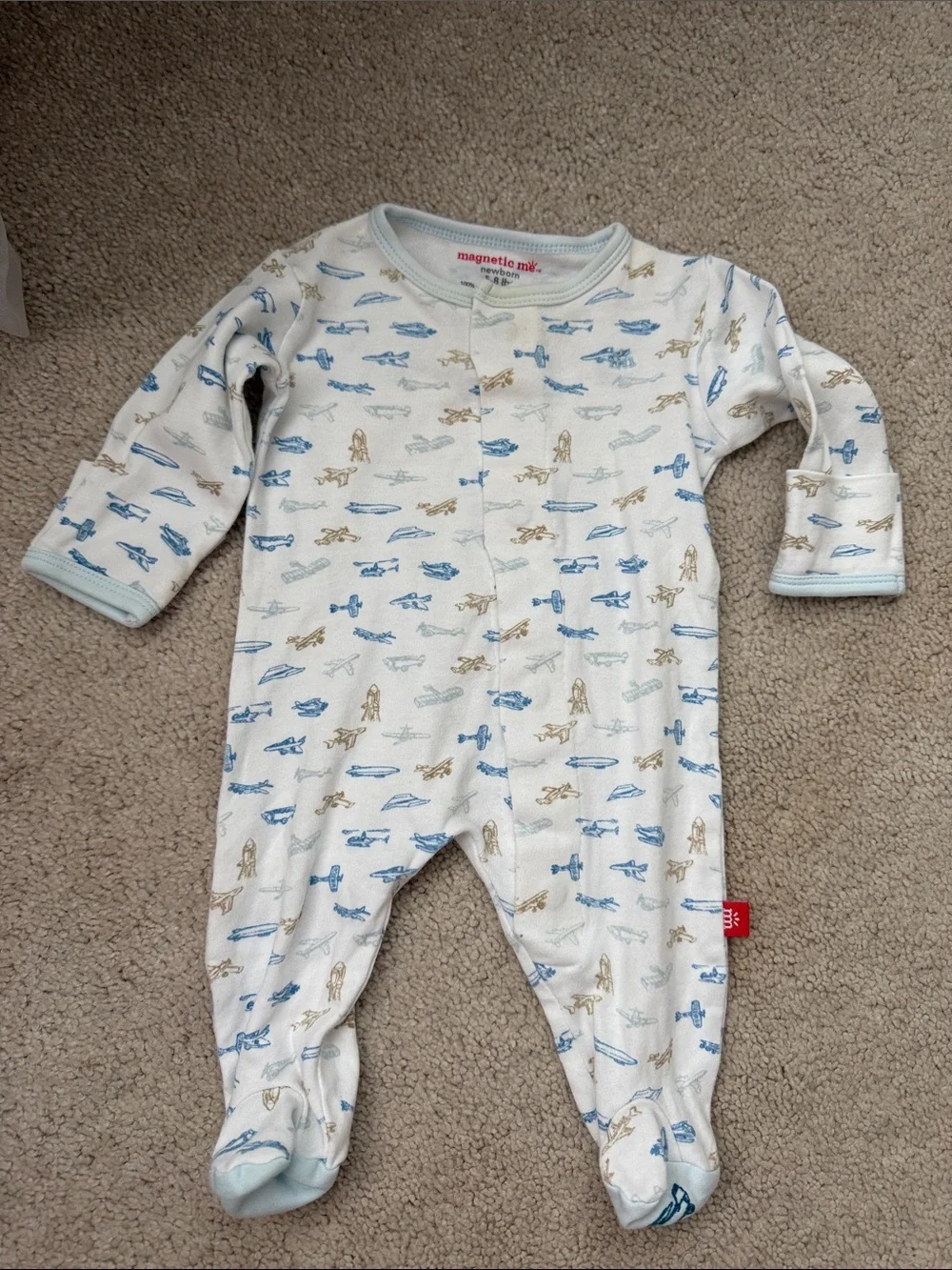 Magnetic Me Cream One-Piece with Blue & Tan Airplane Print